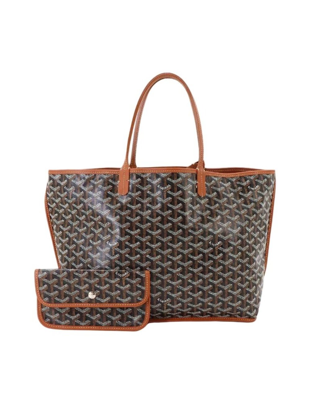 Goyard Anjou PM Reversible Tote Bag Leather Herringbone Black Brown